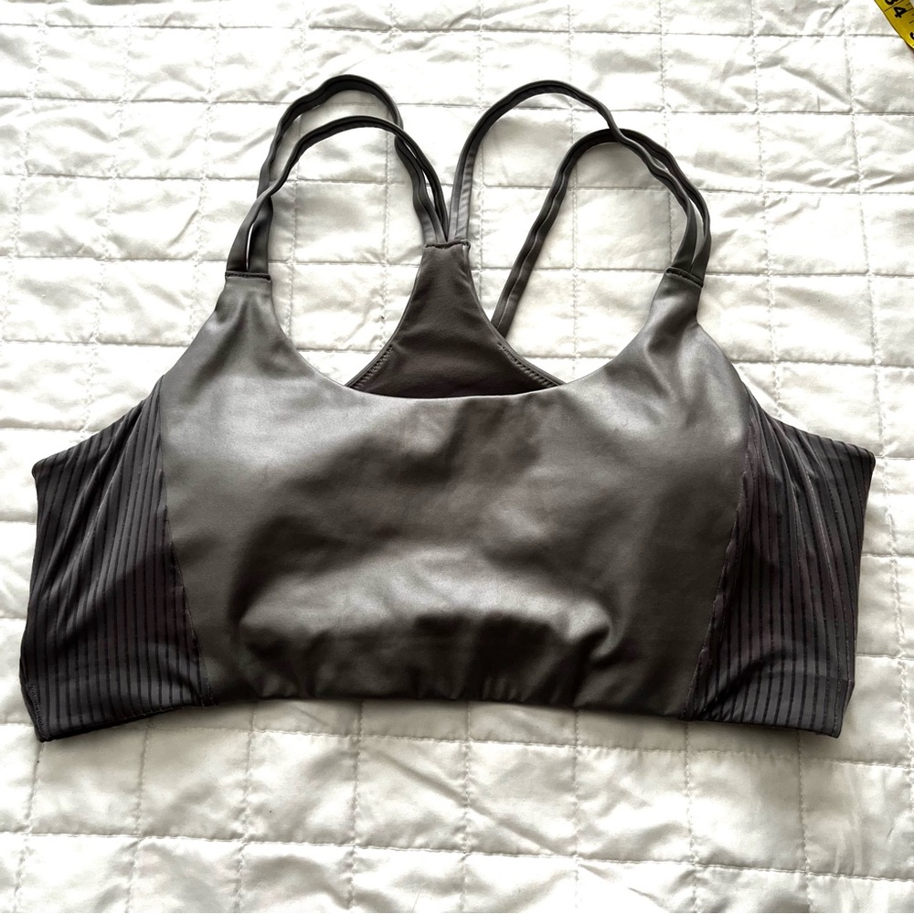 Fabletics Principal Low Impact Sports Bra Gray, Metallic, Woman’s Size L